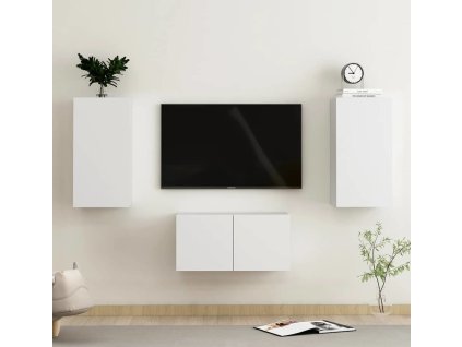 3dílný set TV skříněk kompozitní dřevo [3078657] (Barva Bílá)