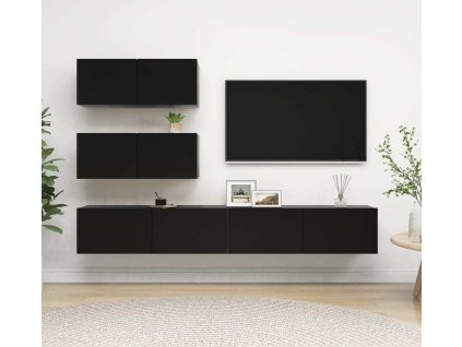 4dílný set TV skříněk dřevotříska [3078816] (Barva Černá)
