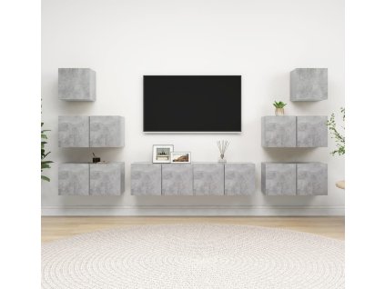 8dílný set TV skříněk dřevotříska [3079134] (Barva Betonová šedá)