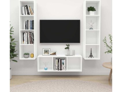 3dílný set TV skříněk dřevotříska [3079754] (Barva Bílá)