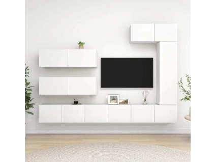 7dílný set TV skříněk dřevotříska [3078717] (Barva Bílá)