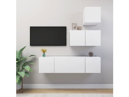 4dílný set TV skříněk dřevotříska [3078734] (Barva Bílá)