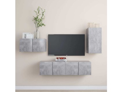 4dílný set TV skříněk dřevotříska [3079097] (Barva Betonová šedá)