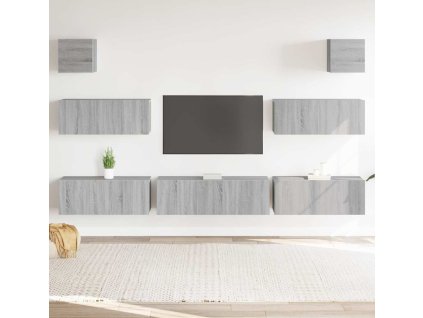 Sada 7 kusů nástěnné TV skříňka kompozitní dřevo [3114548] (Barva Šedá sonoma)