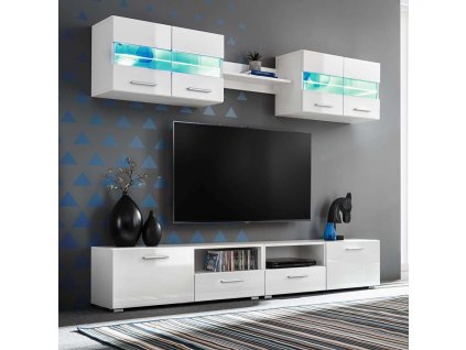 5dílná obývací stěna s LED osvětlením s vysokým leskem [246027] (Barva Bílá)