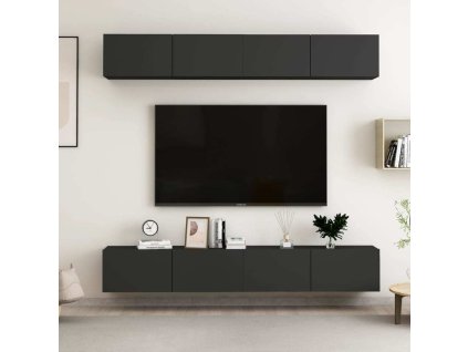 TV skříňky 4 ks 100 x 30 x 30 cm dřevotříska [3078746] (Barva Černá)