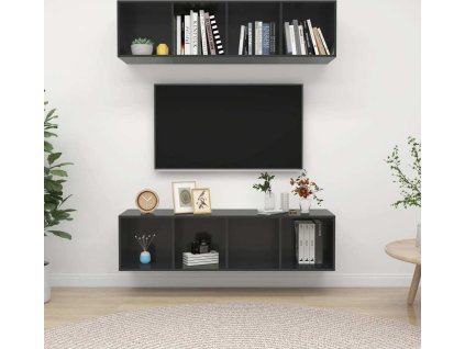 Nástěnné TV skříňky 2 ks dřevotříska [3079782] (Barva Černá)