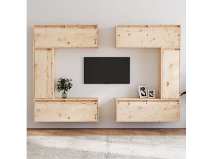 TV skříňky 6 ks masivní borové dřevo [3100199] (Barva Přírodní)