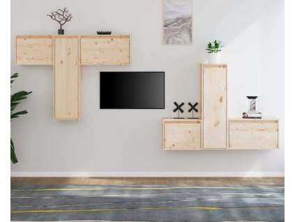 TV skříňky 6 ks masivní borové dřevo [3100254] (Barva Přírodní)