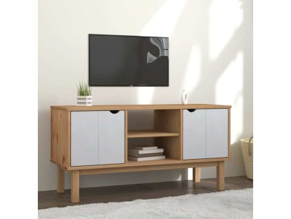 TV skříňka OTTA 113,5x43x57 cm masivní borovice [348596] (Barva Hnědá a bílá)