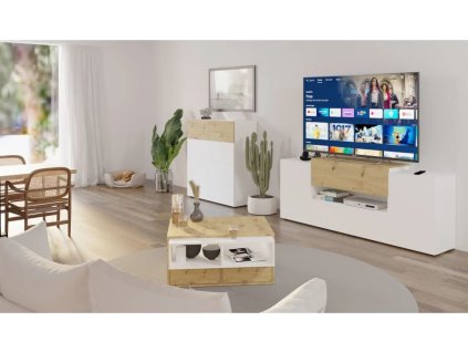 TV/Hi-Fi skříňka 182x33x70,2 cm bílá a dub artisan [444216]