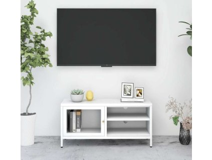 TV stolek 90 x 30 x 44 cm ocel a sklo [336056] (Barva Bílá)