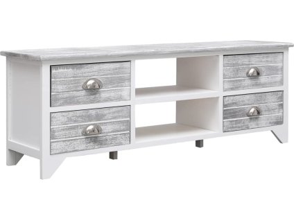 TV stolek 108 x 30 x 40 cm masivní dřevo pavlovnie [338513] (Barva Bílo-šedá)