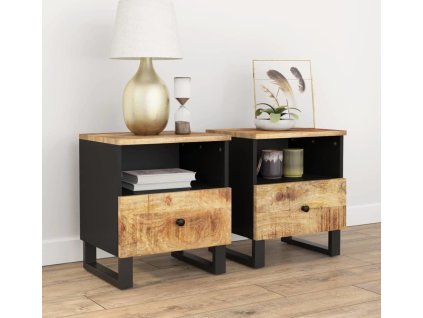 Noční stolky 2 ks masivní mangovník a kompozitní dřevo [350649] (Barva Světlé dřevo)