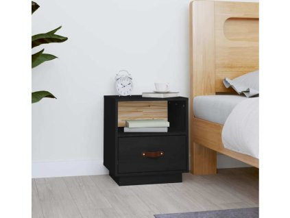 Noční stolek 40 x 34 x 45 cm masivní borové dřevo [818303] (Barva Černá)