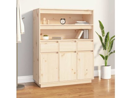 Skříň highboard 89 x 40 x 116,5 cm masivní borové dřevo [818219] (Barva Černá)