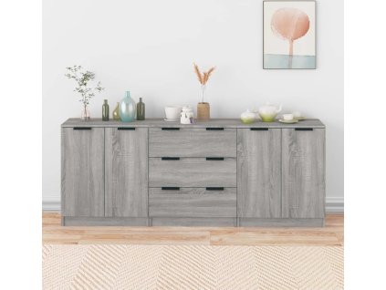 3dílný příborník kompozitní dřevo [3115786] (Barva Šedá sonoma)