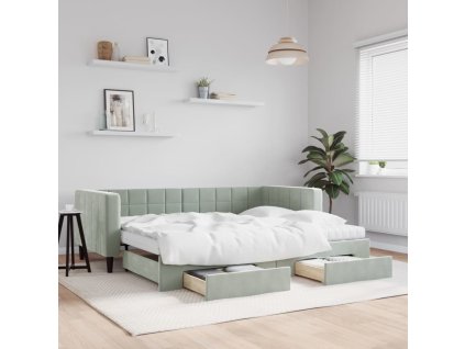 Válenda s přistýlkou a zásuvkami 90 x 190 cm samet [3196776] (Barva Světle šedá)