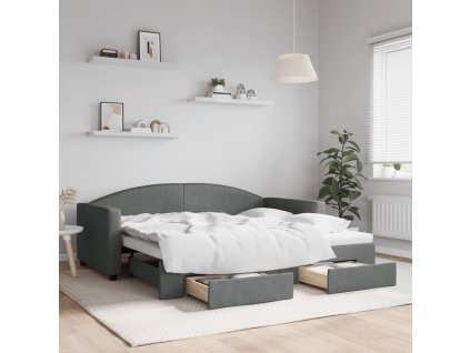 Válenda s přistýlkou a zásuvkami 90 x 190 cm textil [3197235] (Barva Tmavě šedá)