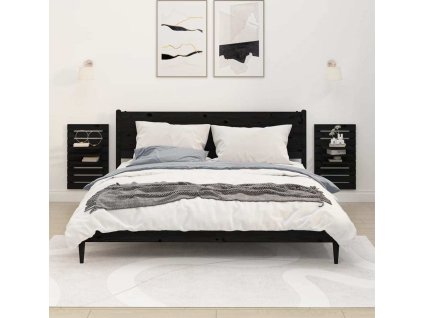 Nástěnné poličky k posteli 2 ks masivní borové dřevo [824767] (Barva Černá)