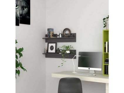 Nástěnné police 2 ks 80 x 11,5 x 18 cm dřevotříska [807337] (Barva Šedá)