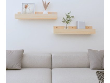 Nástěnné police 2 ks 50 x 12 x 9 cm masivní borové dřevo [823584] (Barva Přírodní)