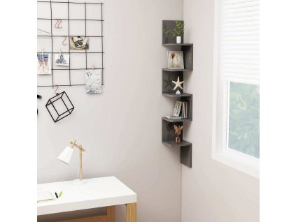 Nástěnná rohová police 20 x 20 x 127,5 cm kompozit [807285] (Barva šedá s vysokým leskem)