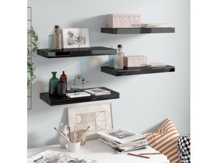 Plovoucí nástěnné police 4 ks 50 x 23 x 3,8 cm MDF [323768] (Barva černá s vysokým leskem)