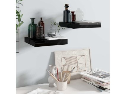 Plovoucí nástěnné police 2 ks 23 x 23,5 x 3,8 cm MDF [323761] (Barva černá s vysokým leskem)
