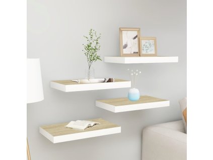 Plovoucí nástěnné police 4 ks 40 x 23 x 3,8 cm MDF [326572] (Barva Dub a bílá)