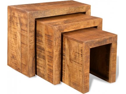 Sada 3 vintage stohovatelných stolků z mangovníkového dřeva [241130]