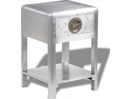 Letecký hliníkový vintage odkládací stolek s 1 zásuvkou [242115]