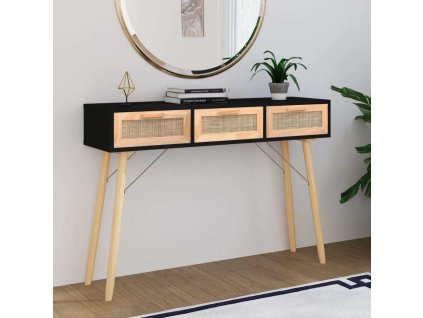 Konzolový stolek 105x30x75 cm borovice a přírodní ratan [345628] (Barva Černá)