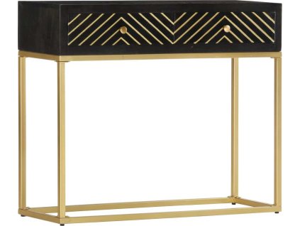 Konzolový stolek 90 x 30 x 75 cm masivní mangovník [286518] (Barva Černý a zlatý)