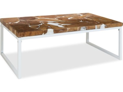 Konferenční stolek teak a pryskyřice 110 x 60 x 40 cm [244553] (Barva Bílá)