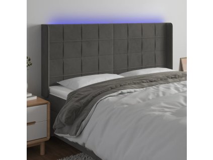Čelo postele s LED 203 x 16 x 118/128 cm samet [3124115] (Barva Tmavě šedá)