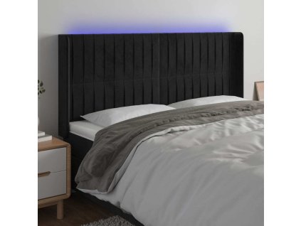 Čelo postele s LED 203 x 16 x 118/128 cm samet [3124356] (Barva Tmavě moddrá)