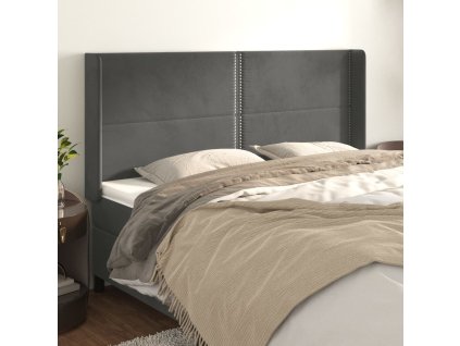 Čelo postele typu ušák 203x16x118/128 cm samet [3119507] (Barva Tmavě šedá)