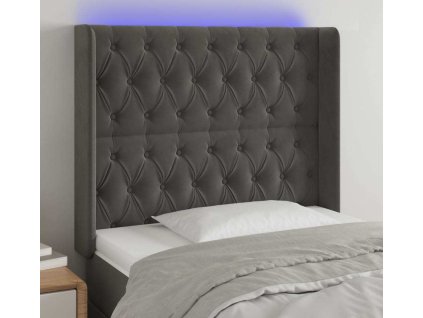 Čelo postele s LED 103 x 16 x 118/128 cm samet [3124427] (Barva Tmavě šedá)