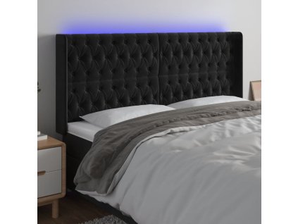 Čelo postele s LED 203 x 16 x 118/128 cm samet [3124452] (Barva Černá)