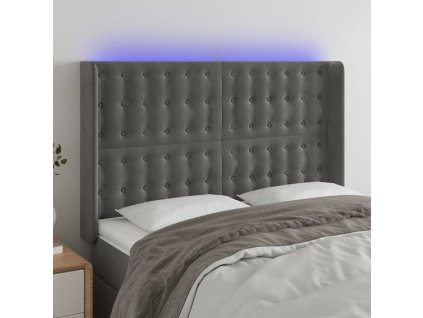 Čelo postele s LED 147 x 16 x 118/128 cm samet [3124534] (Barva Tmavě moddrá)