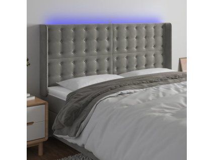 Čelo postele s LED 203 x 16 x 118/128 cm samet [3124548] (Barva Světle šedá)
