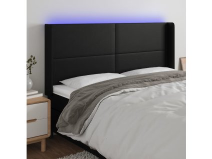 Čelo postele s LED 183 x 16 x 118/128 cm umělá kůže [3123870] (Barva Černá)