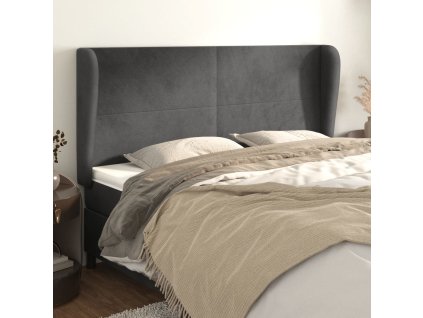 Čelo postele typu ušák 203x23x118/128 cm samet [3117743] (Barva Tmavě šedá)