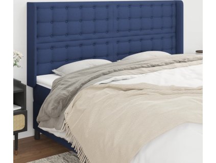 Čelo postele typu ušák 183x16x118/128 cm textil [3120034] (Barva Modrá)