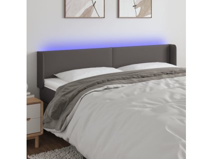 Čelo postele s LED 203 x 16 x 78/88 cm umělá kůže [3123068] (Barva Šedá)