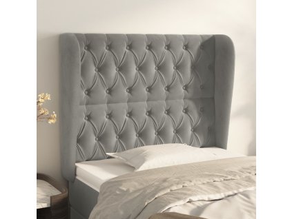 Čelo postele typu ušák 93x23x118/128 cm samet [3118328] (Barva Světle šedá)