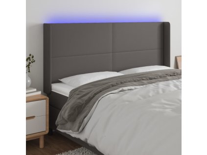 Čelo postele s LED 203 x 16 x 118/128 cm umělá kůže [3123880] (Barva Šedá)