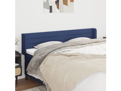 Čelo postele typu ušák 203 x 16 x 78/88 cm textil [3118936] (Barva Modrá)