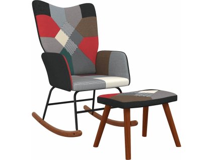 Houpací křeslo se stoličkou patchwork textil [328204] (Barva Černá)